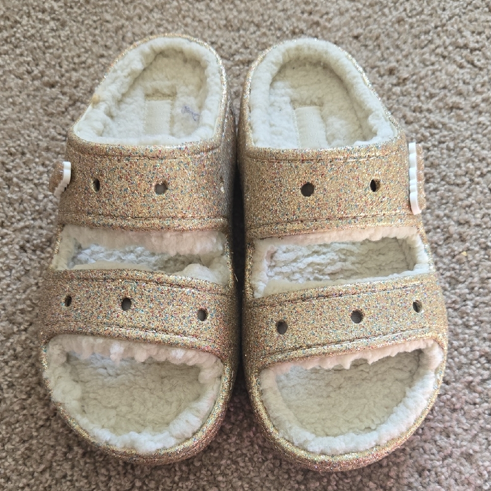 NWOT Golden Croc Slides